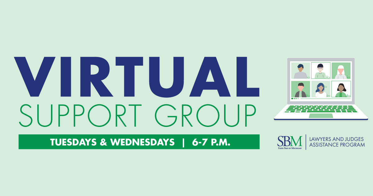 Virtual Support Groups - Tuesdays and Wednesdays - 6 to 7 p.m. banner