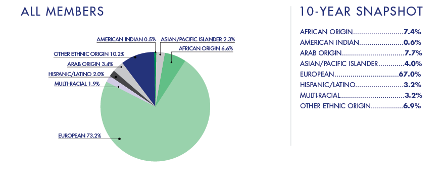 Michigan Attorneys by Race or Ethnicity - 10 Year Trend graphic chart